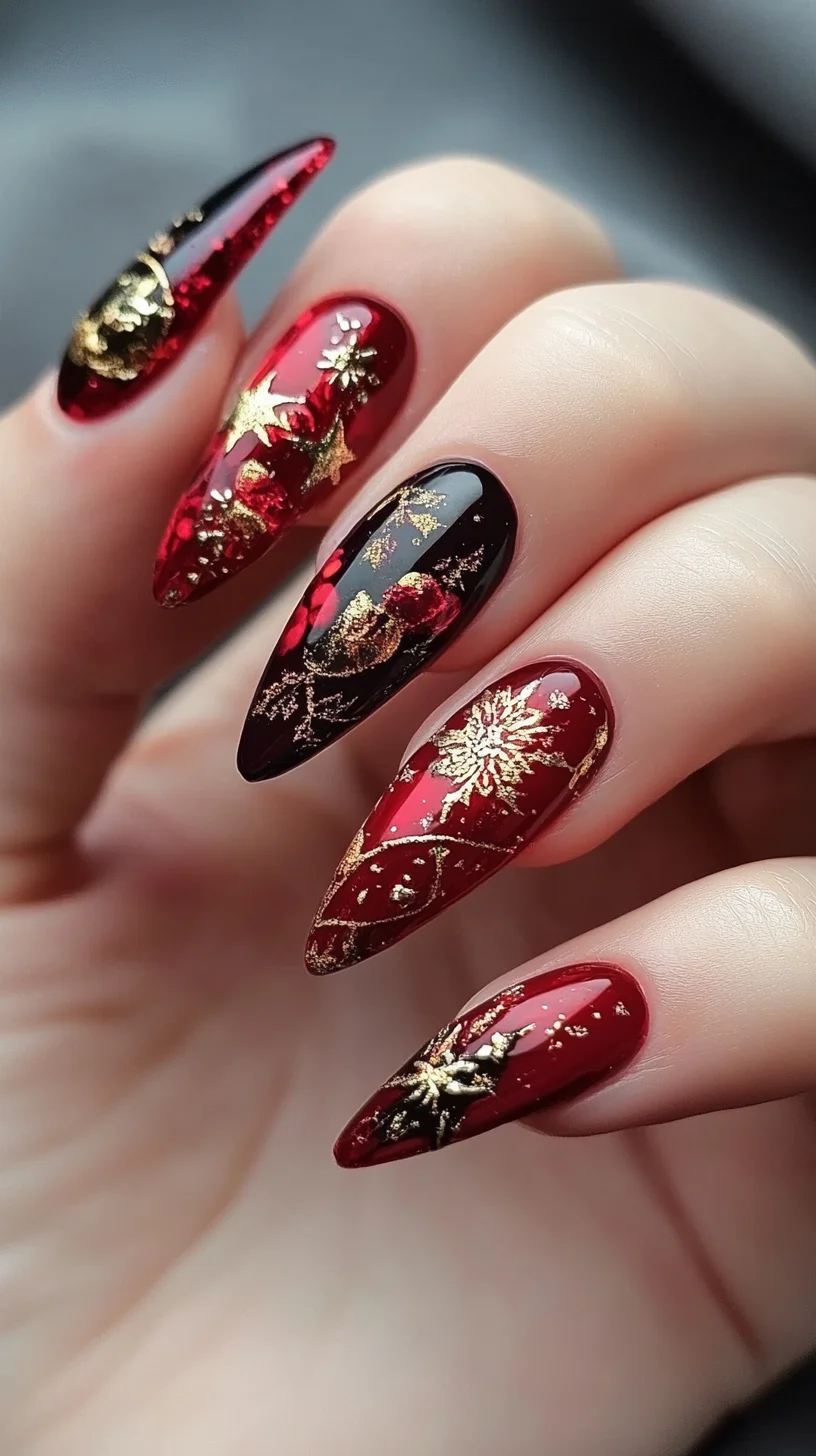 Exquisite Holiday Glam: Bold Red Elegance Meets Stunning Gold Accents
