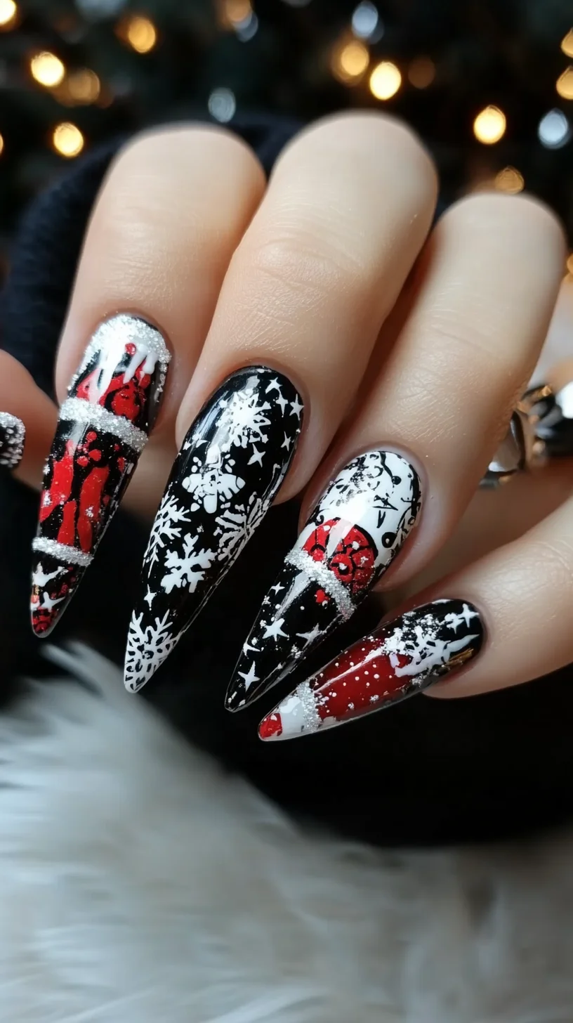 Festive Chic: Bold Black and Red Nail Art for a Stunning Holiday Look