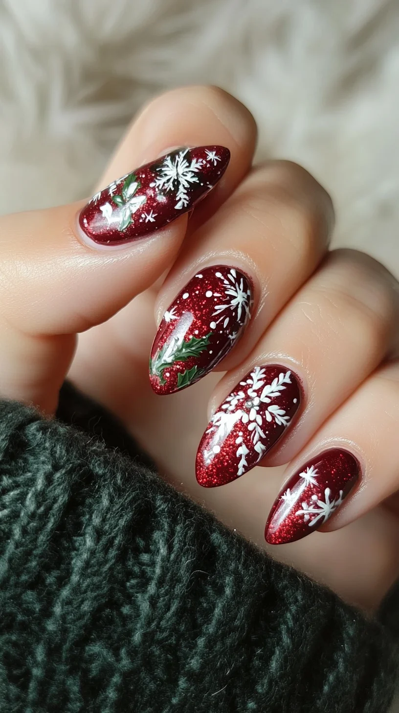 Festive Elegance: Sparkling Red and White Christmas Nail Art