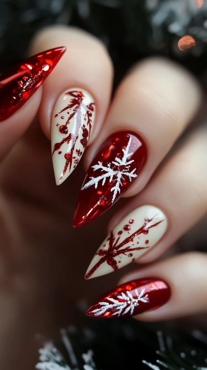 Festive Elegance: Striking Red and Gold Nail Art for the Holiday Season
