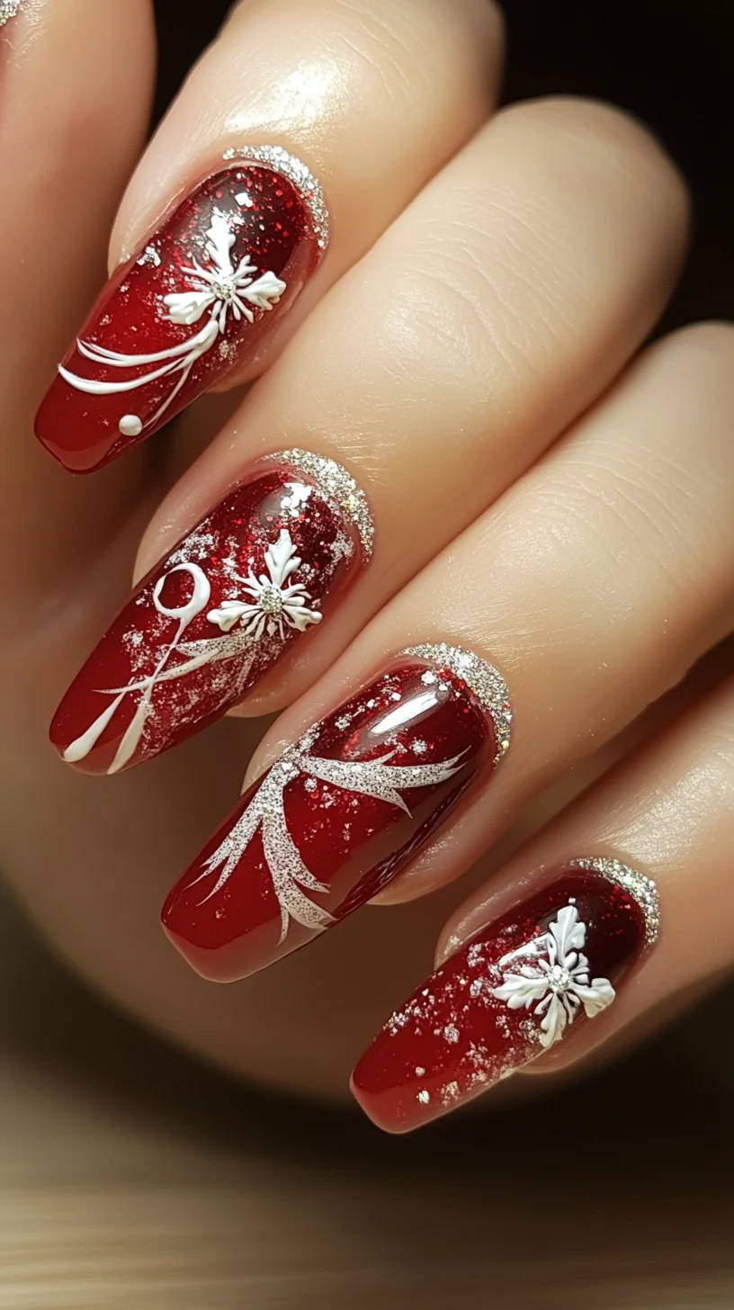Festive Elegance: Stunning Red and Glitter Nail Art for the Holiday Season