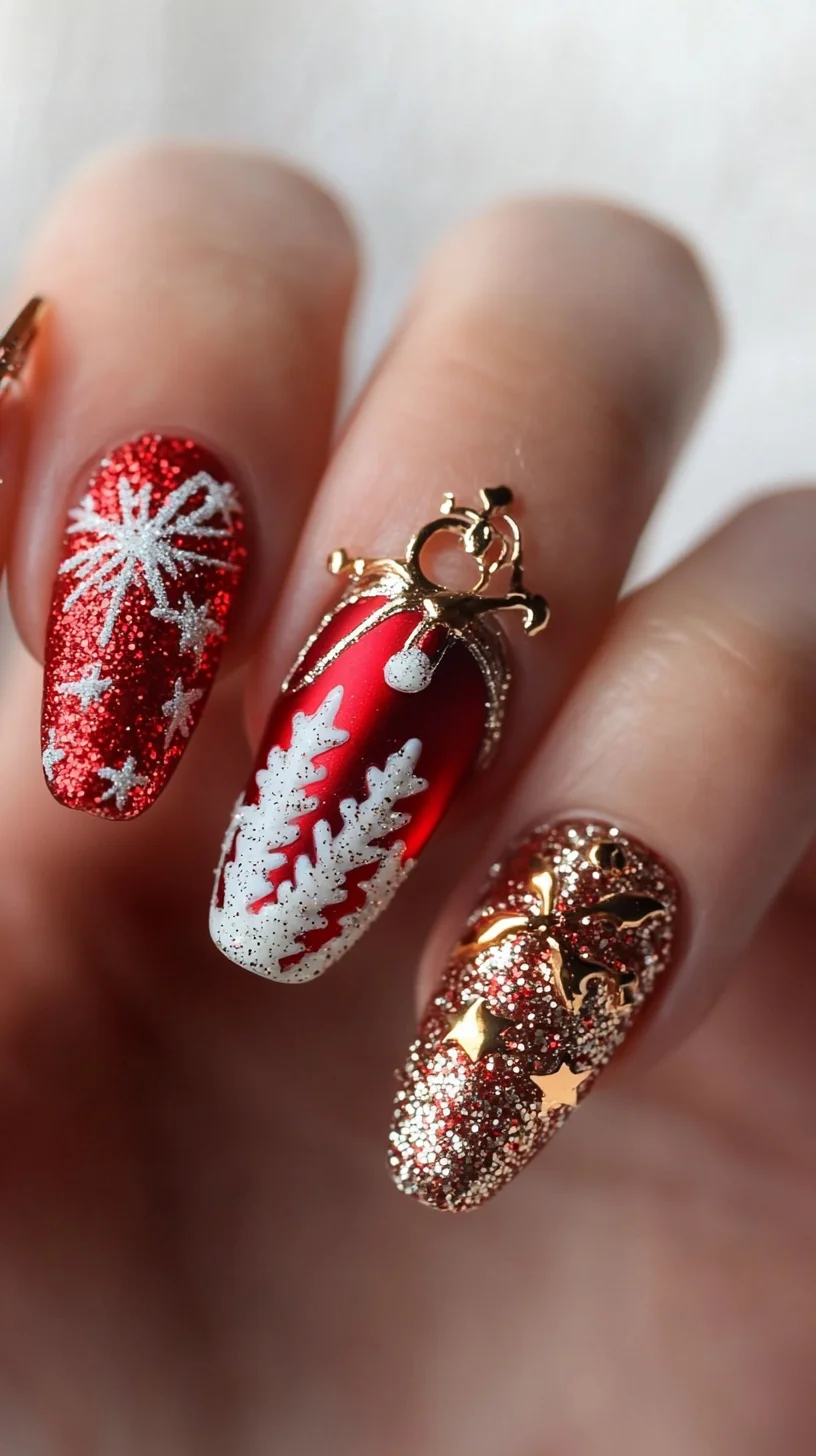 Festive Elegance: Stunning Red and Gold Holiday Nail Art for a Dazzling Look