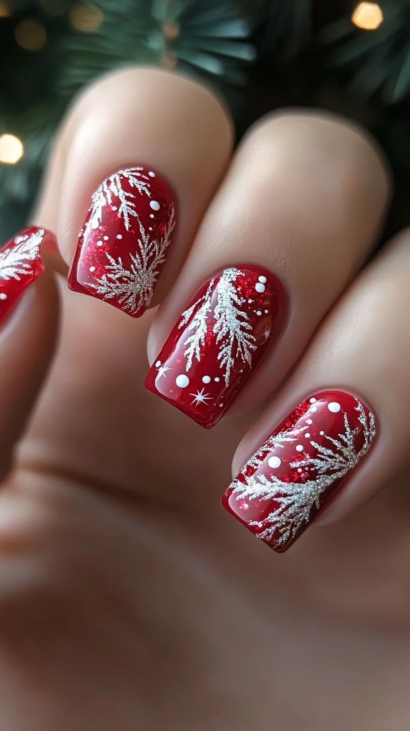 Festive Elegance: Stunning Red Glitter Nails with Frosted Accents