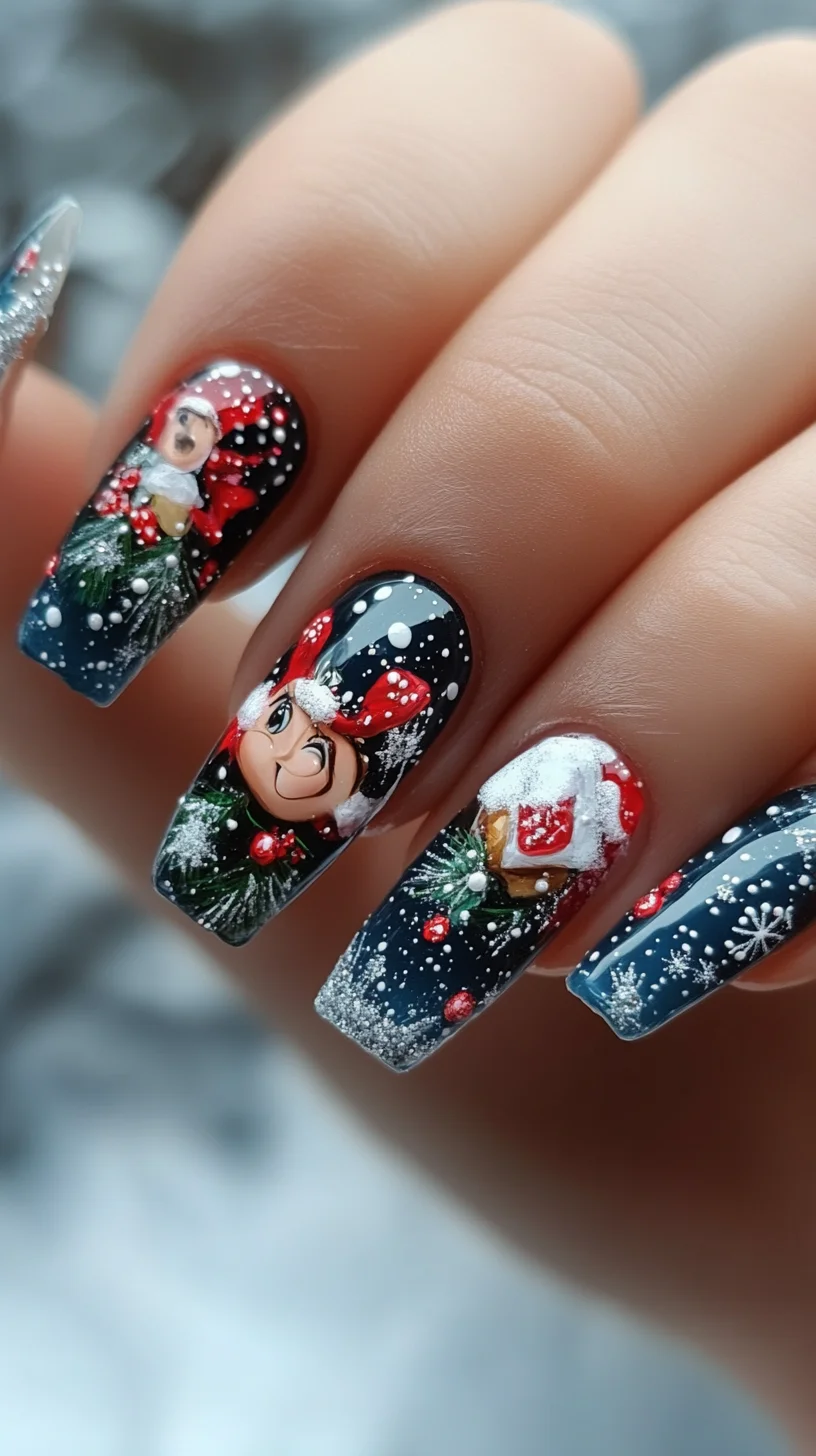 Festive Fun: Adorable Holiday-Themed Nail Art with Mickey Magic!