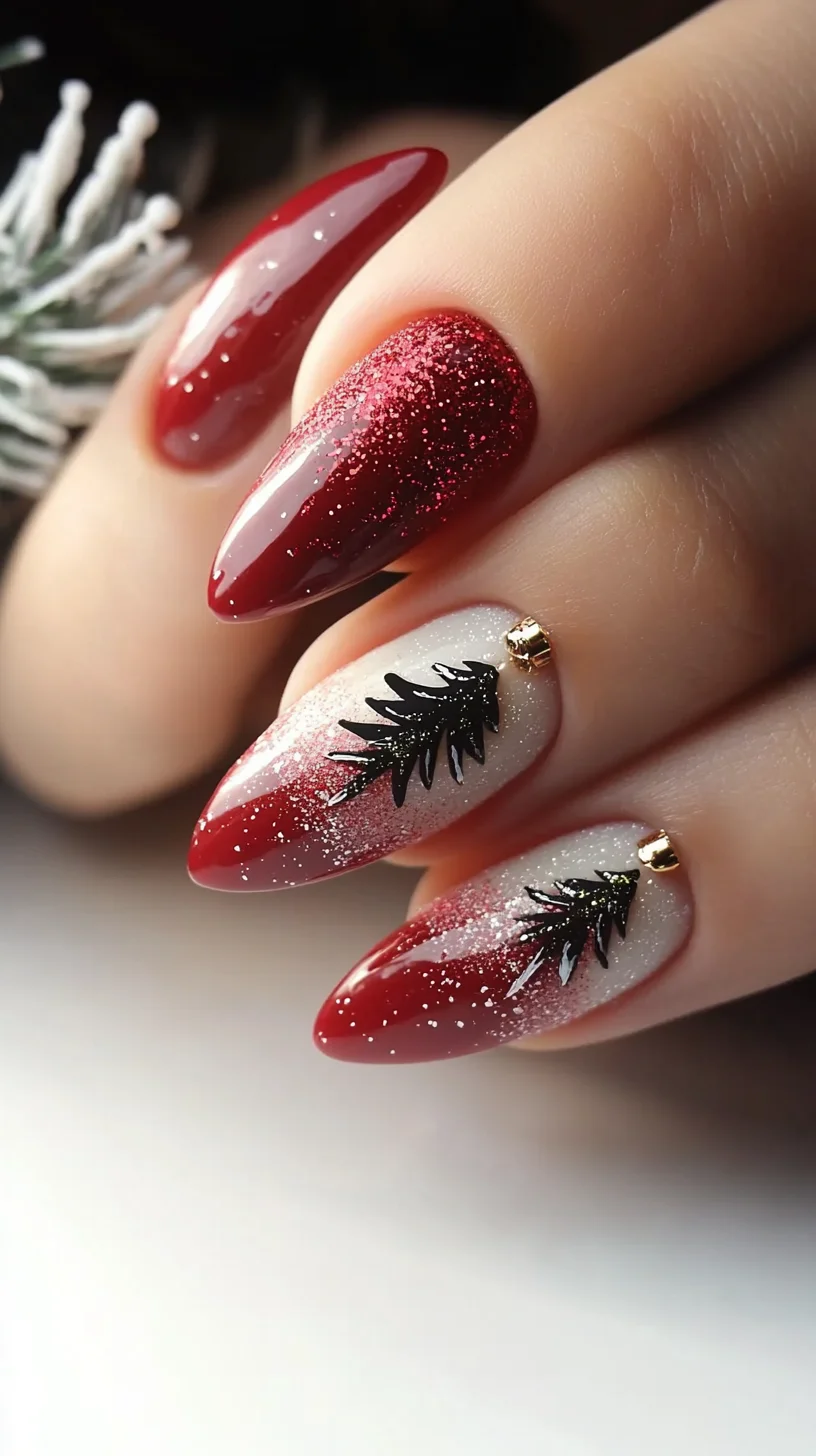 Festive Glam: Captivating Red and Gold Holiday Nail Art