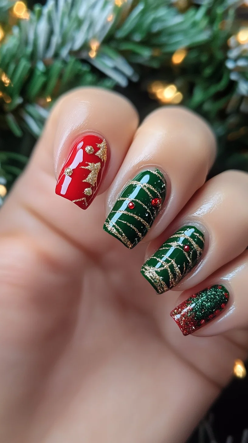 Festive Glam: Sparkling Christmas Tree Nail Art for the Holiday Season