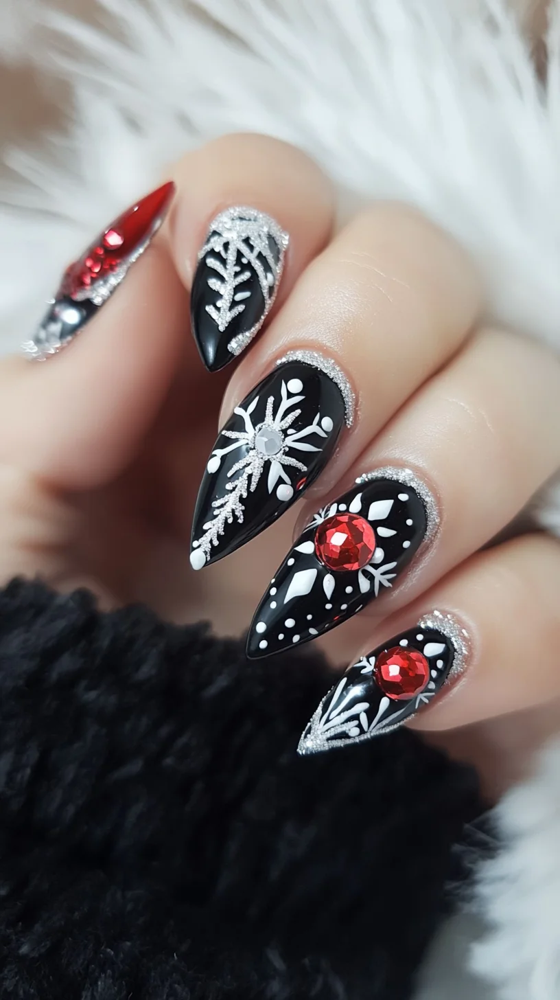 Festive Glam: Stunning Black and Red Nail Art for the Holiday Season