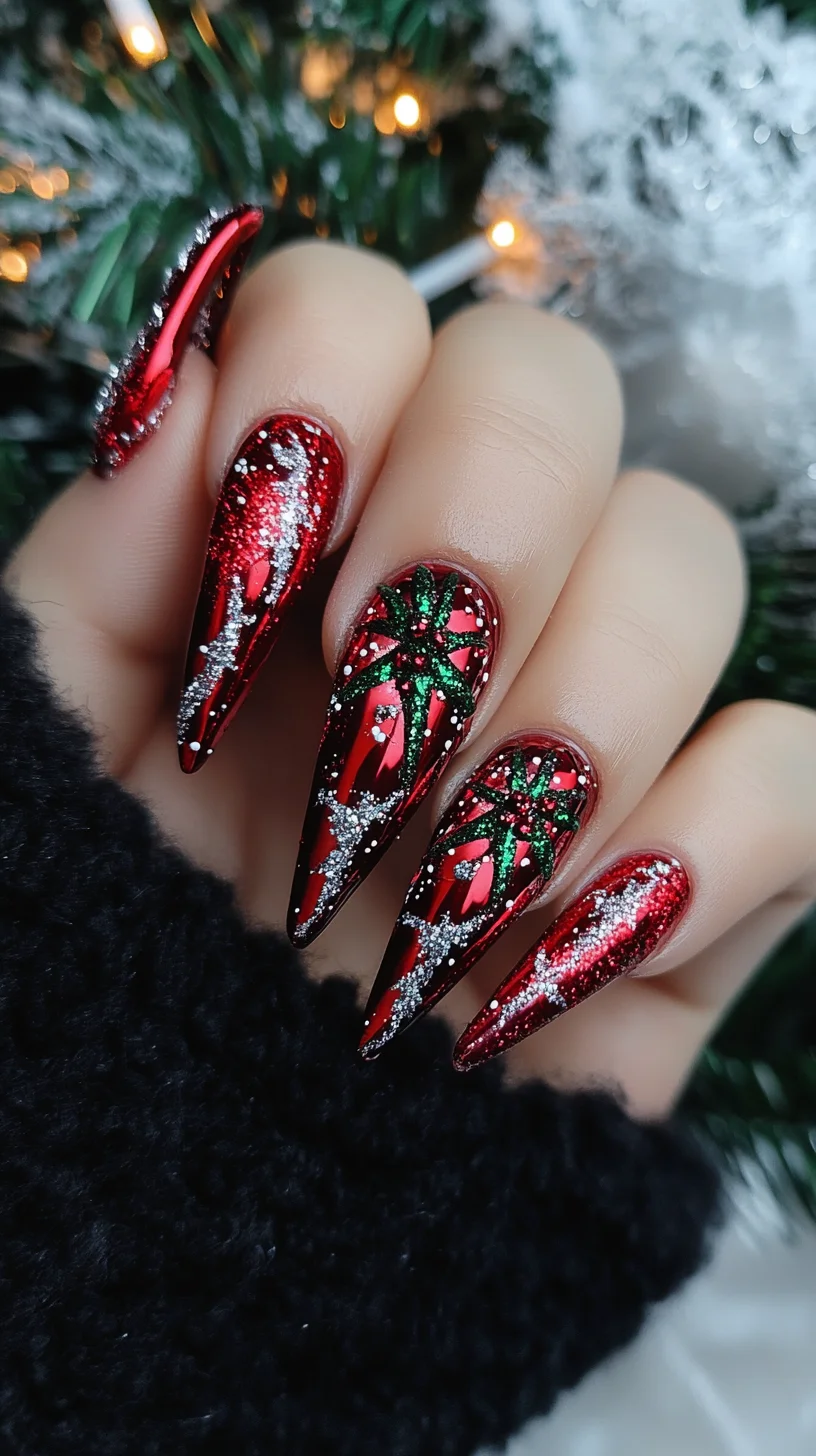 Festive Glam: Stunning Red & Green Holiday Nail Art for a Dazzling Winter Look