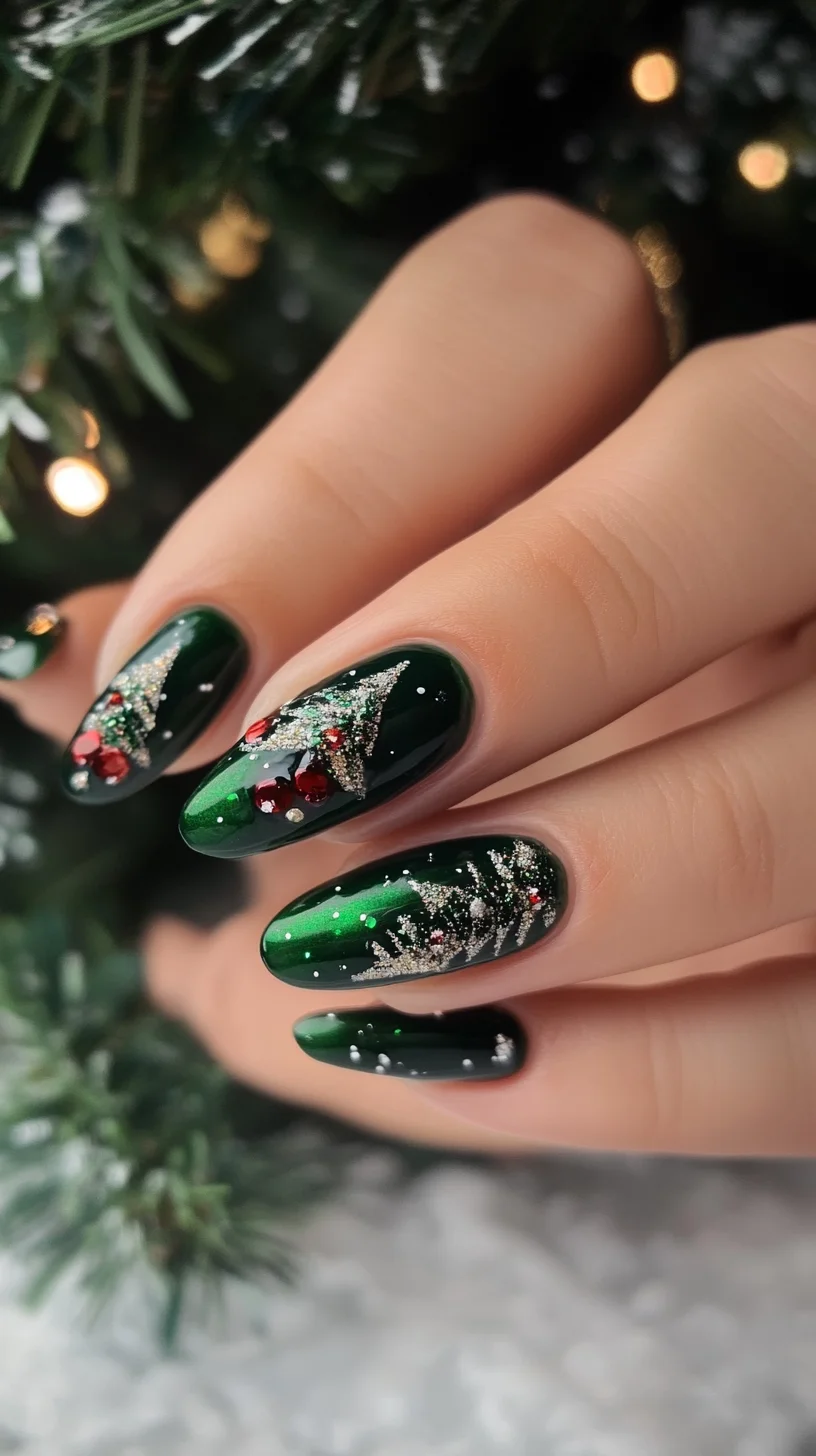 Festive Green Glam: Celebrate with Sparkling Holiday Nail Art!