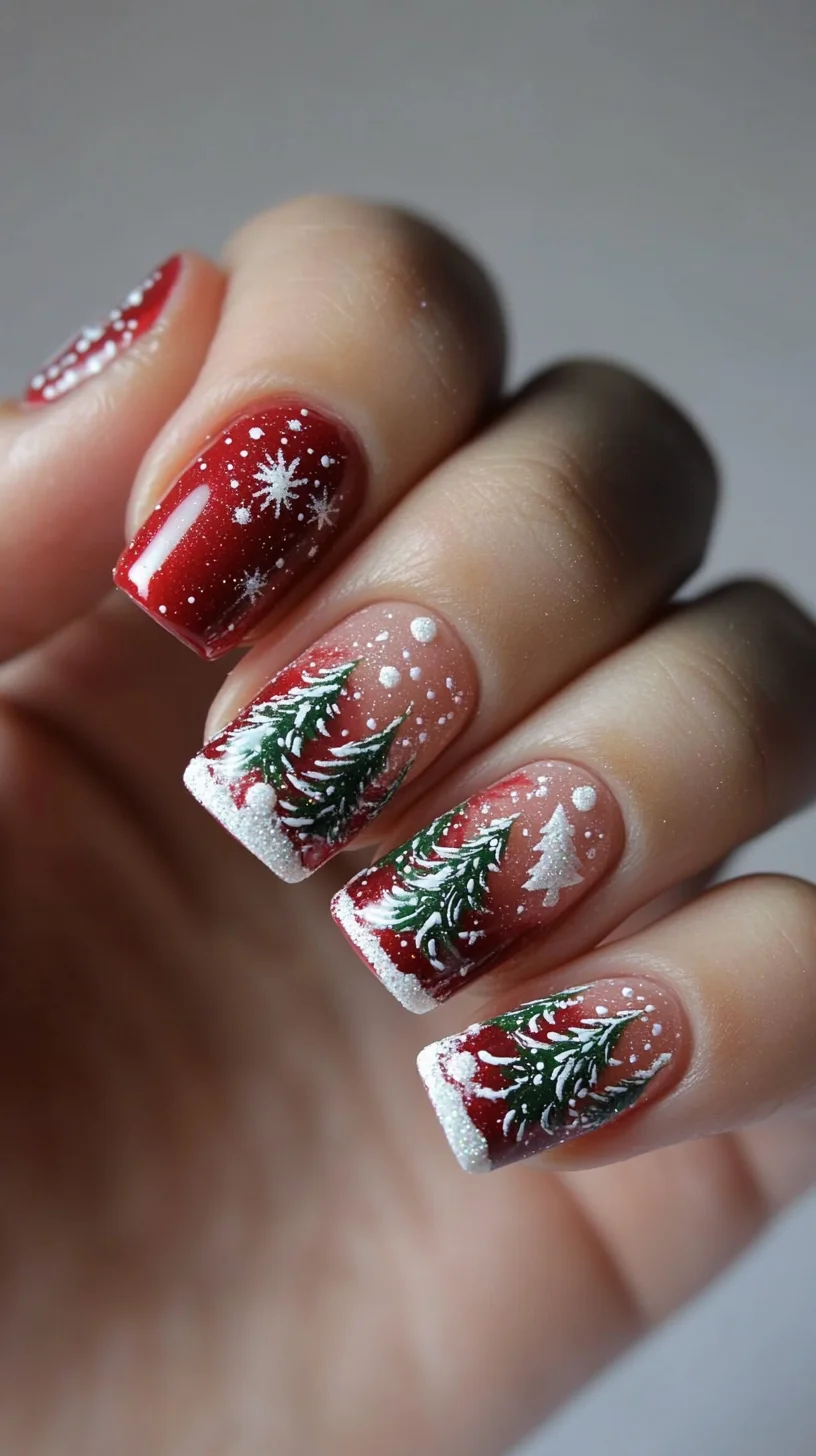 Festive Holiday Vibes: Charming Christmas Tree Nail Art