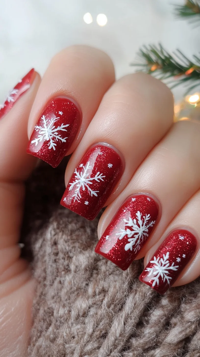 Festive Red Sparkle with Intricate Snowflake Designs