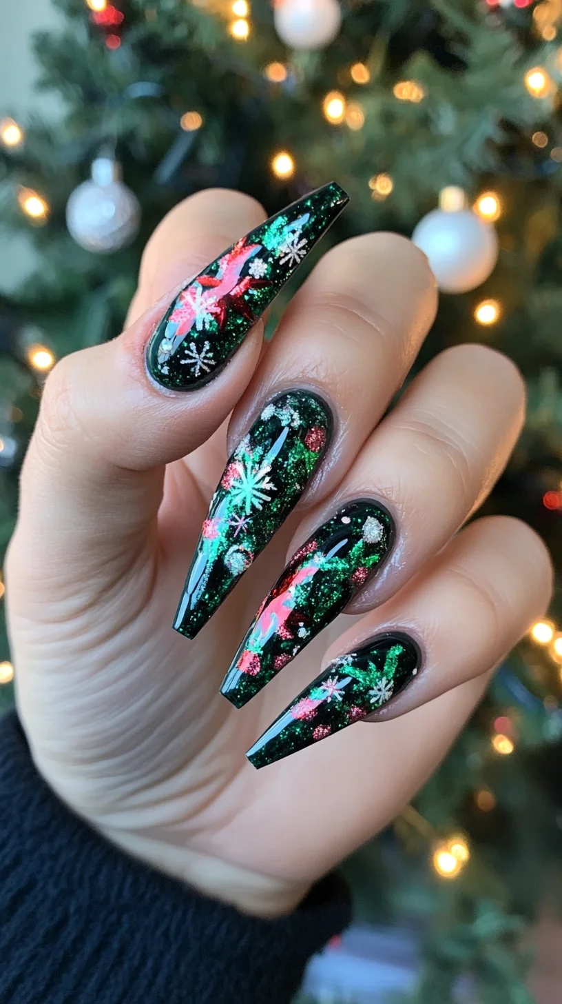 Festive Sparkle: Glamorous Holiday Nails with a Touch of Winter Whimsy