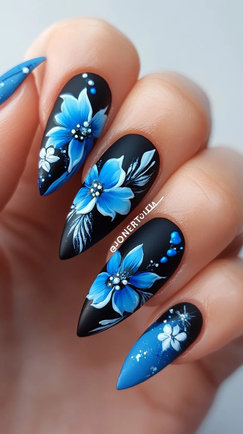 Floral Fantasy: Elevate Your Look with Bold Blue Nail Art