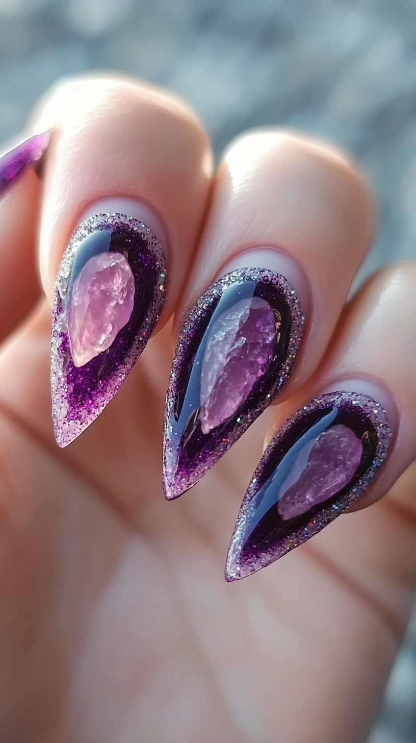 Glamorous Amethyst-Inspired Stiletto Nails for a Dazzling Look
