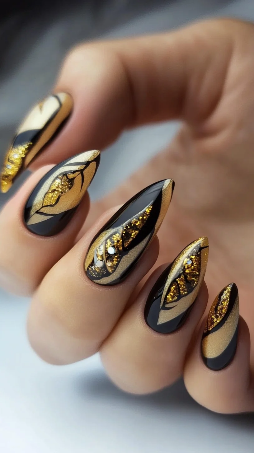 Glamorous Black and Gold Nail Art for a Dazzling Statement Look
