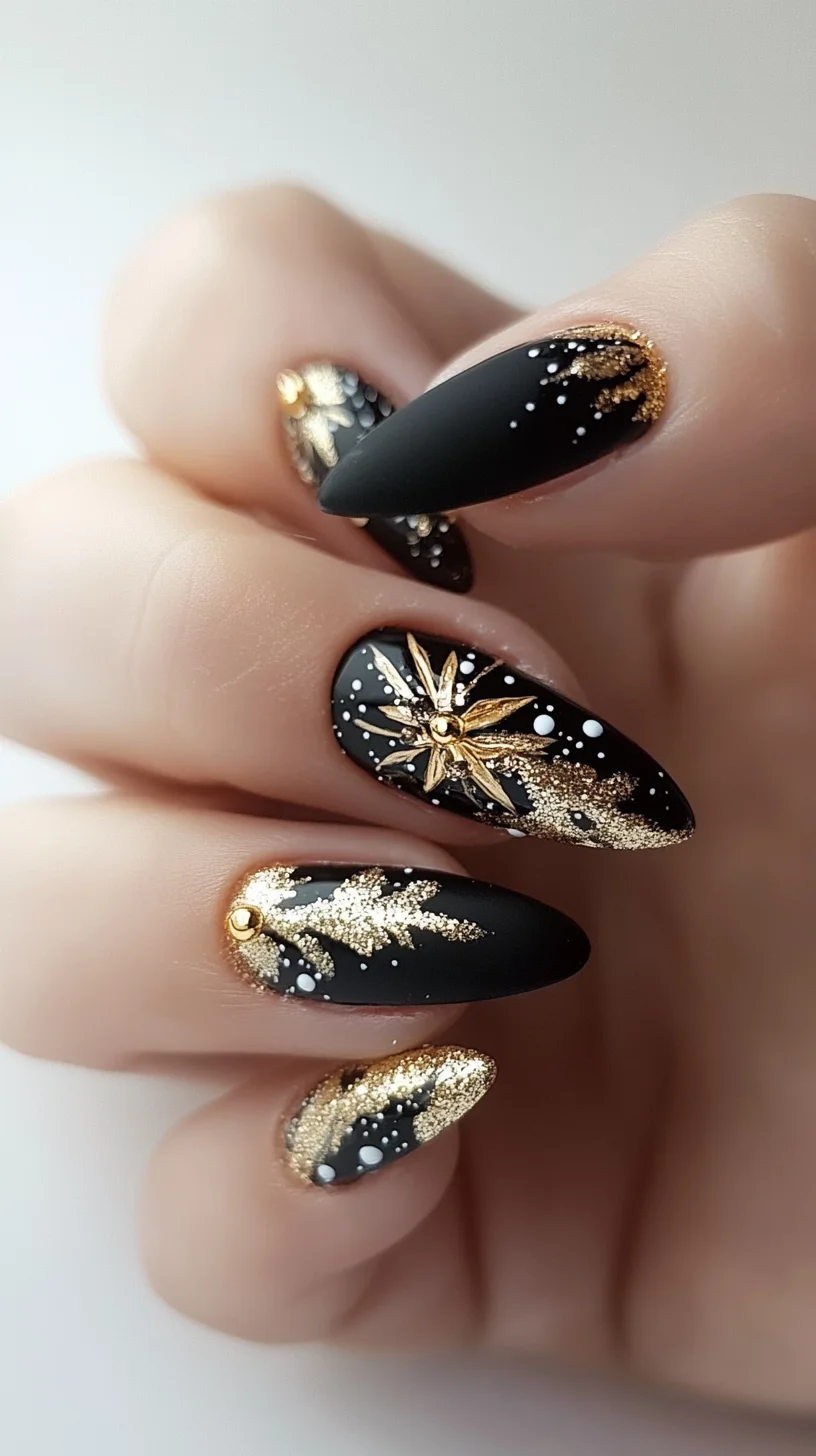 Glamorous Black and Gold Stardust: A Nail Art Sensation
