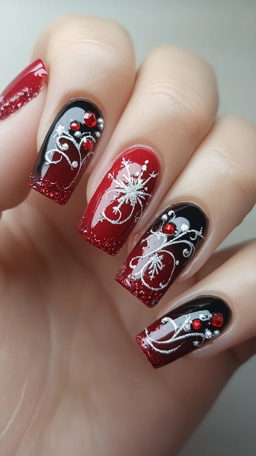 Glamorous Black and Red Glitter Nails: Perfect for Holiday Celebrations