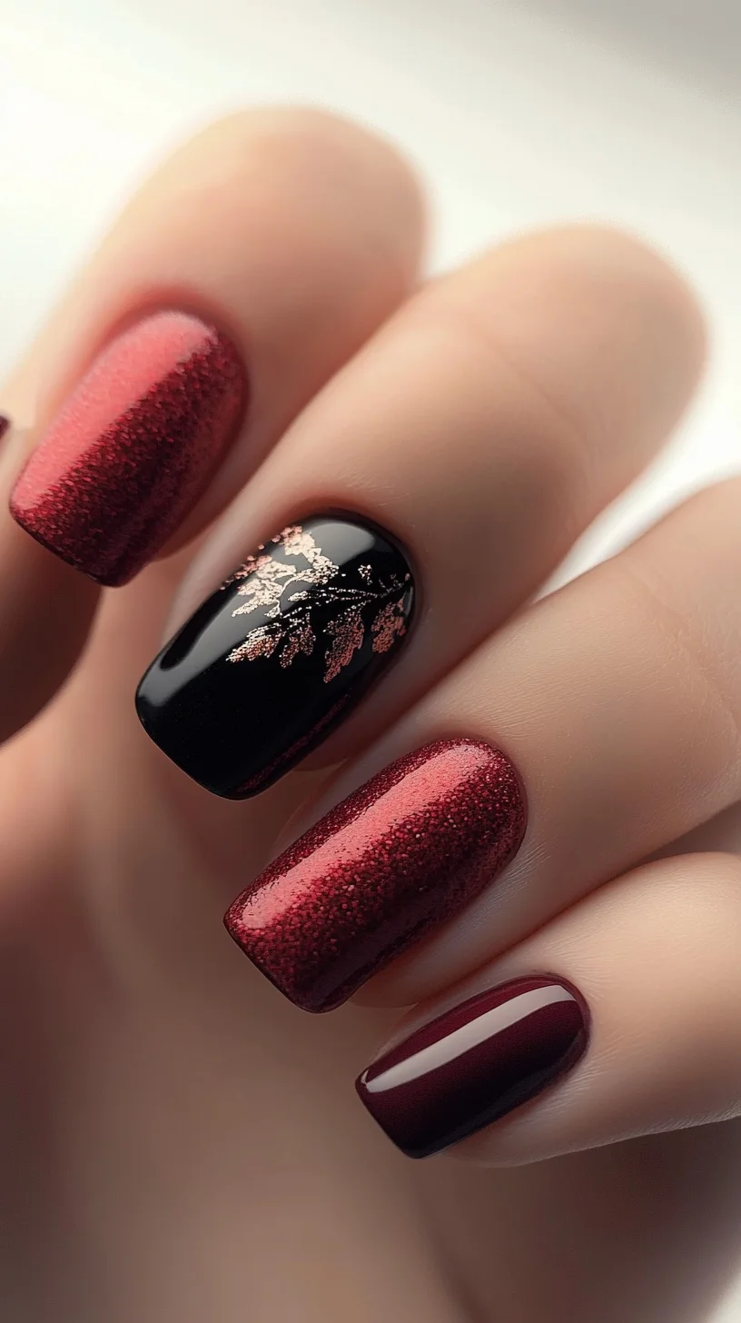 Glamorous Burgundy and Black Nail Art: Perfect for Any Occasion!
