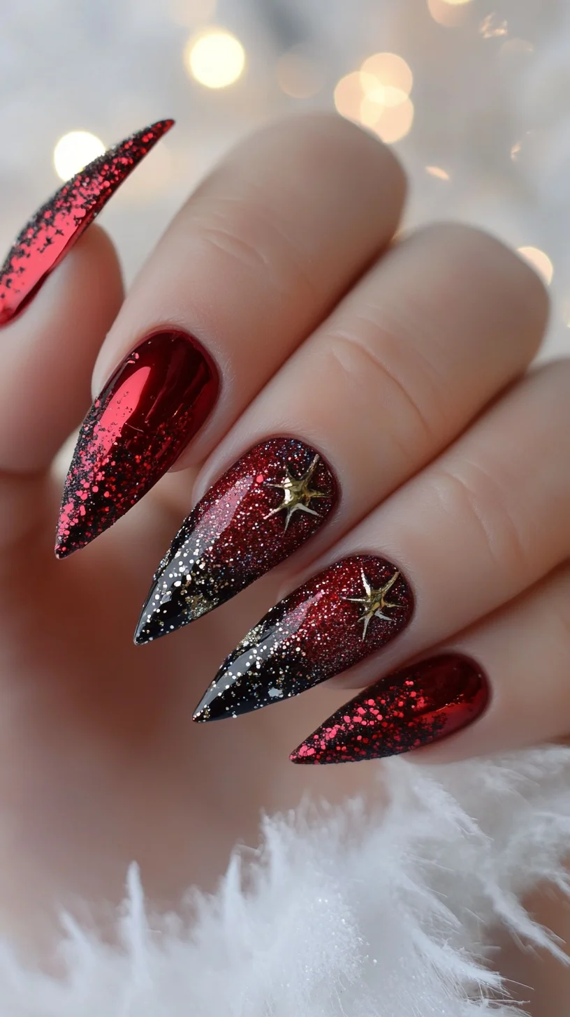 Glamorous Gothic Glam: Daring Red and Black Stiletto Nails