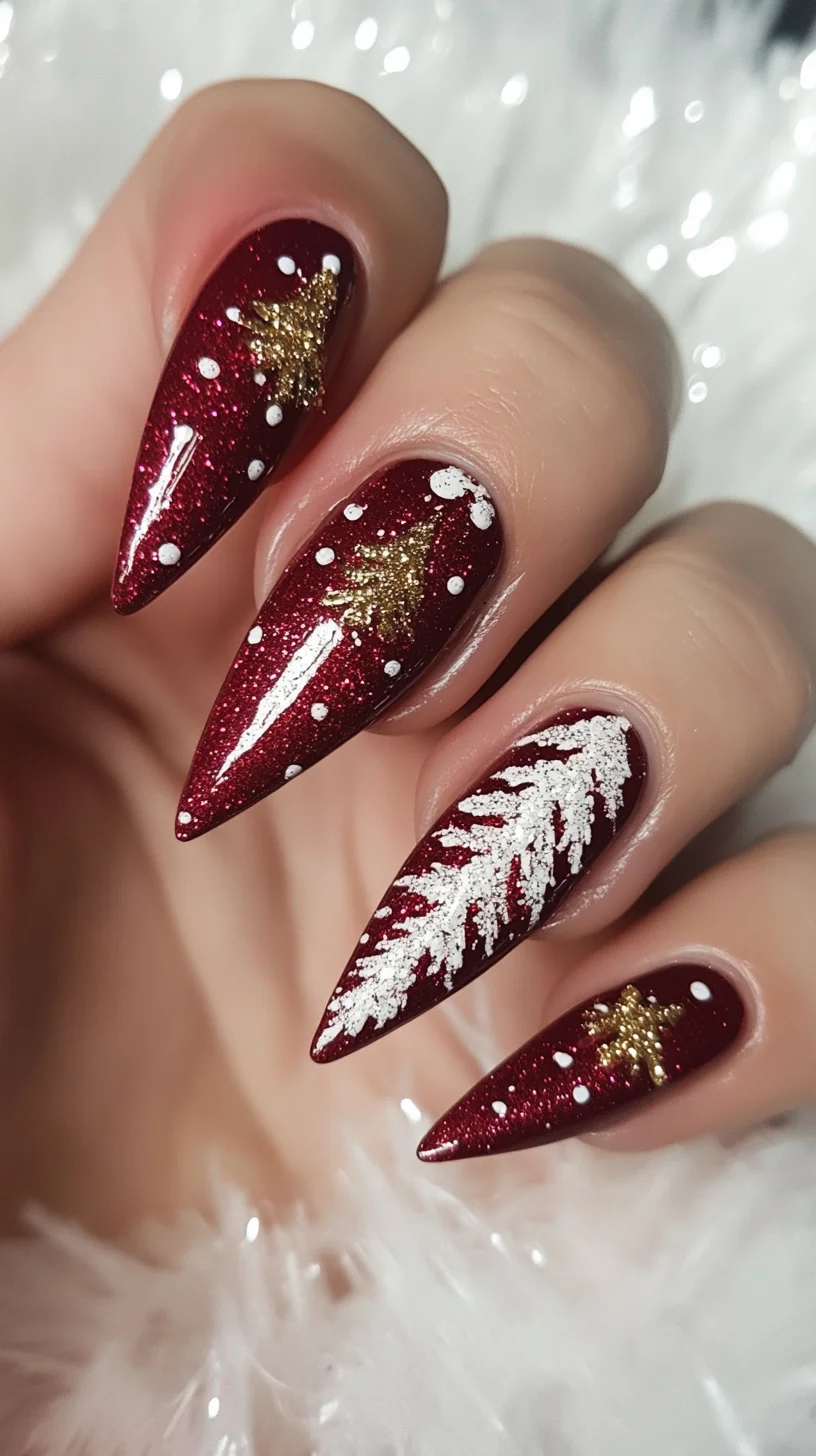 Glamorous Holiday Stiletto Nails with a Sparkling Festive Twist