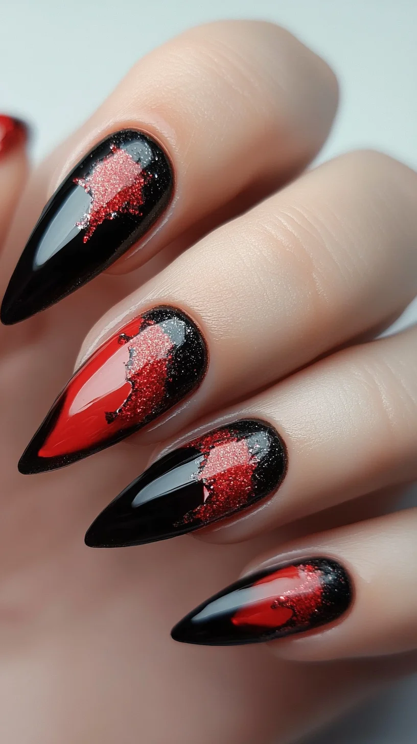Heading: Bold Red and Black Glam: Edgy Nail Art for Maximum Impact