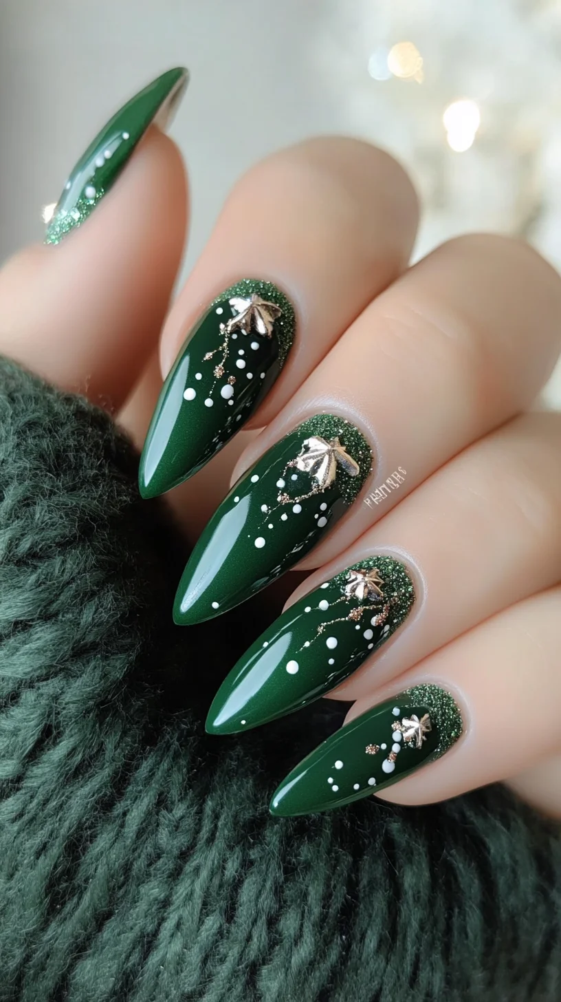 Luxe Emerald Elegance: Gorgeous Green Nails with Shimmer and Shine