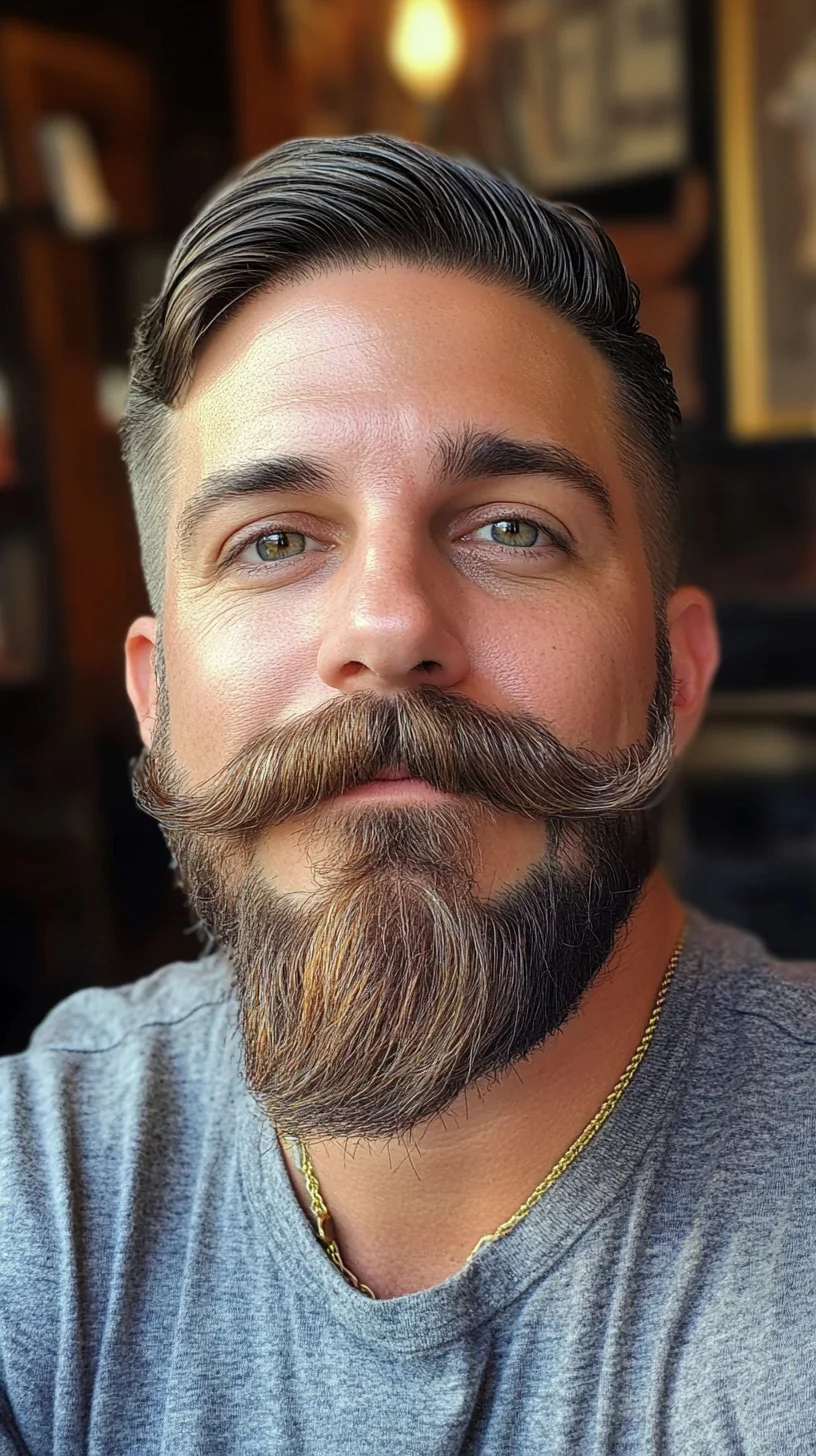 Master the Bold Statement: The Distinguished Full Beard with Twisted Moustache