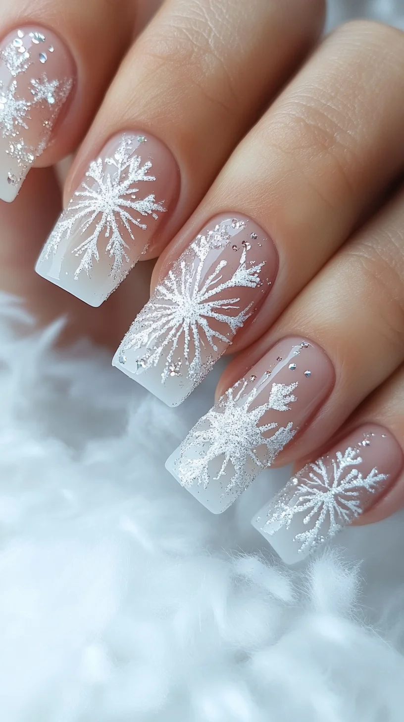 Nail Art Bliss: Sparkling Snowflake Elegance for a Chic Winter Look
