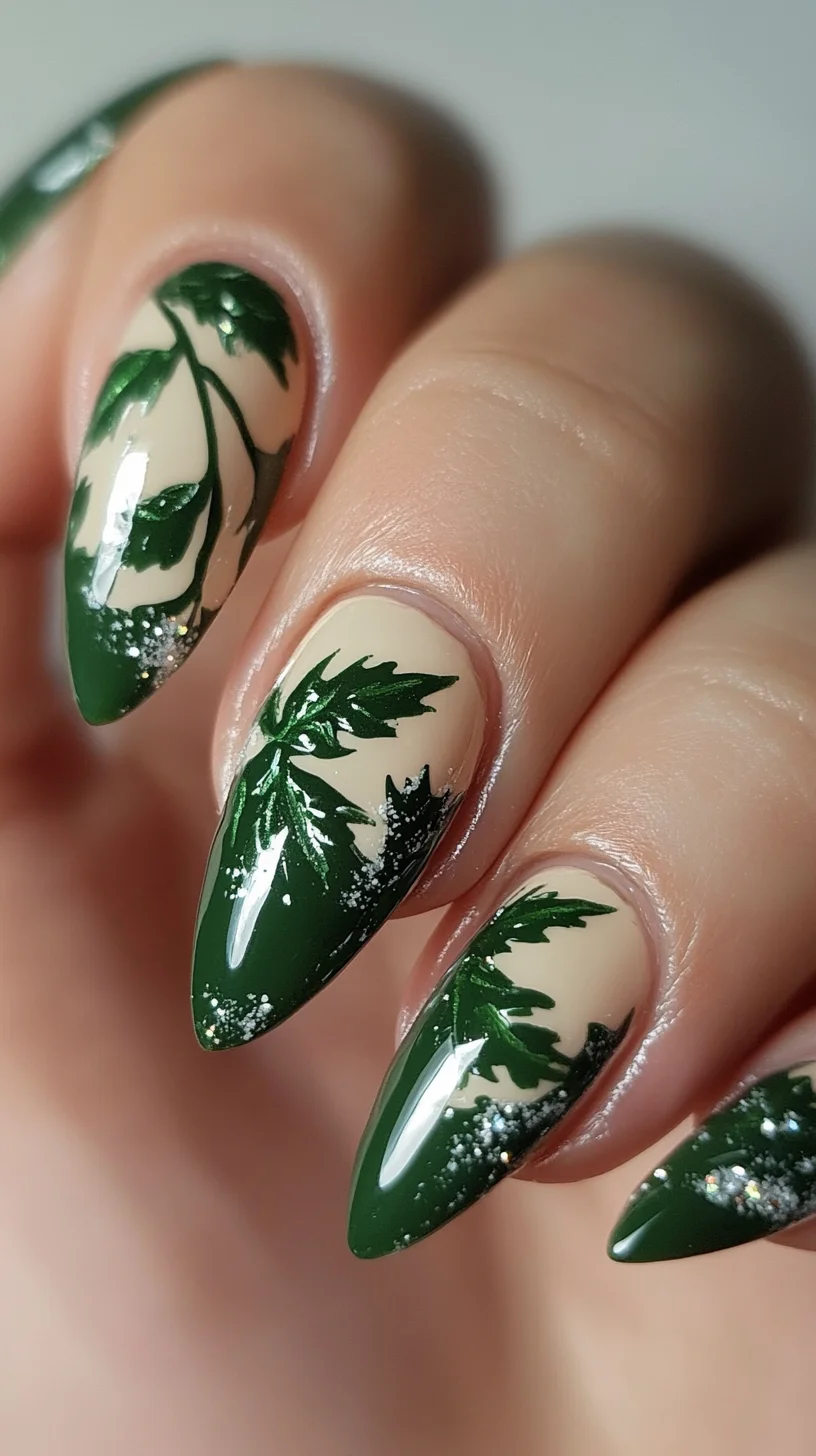 Nature-Inspired Elegance: Stunning Green Leaf Nail Art for a Chic Look