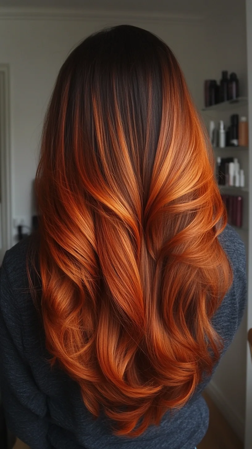 Radiant Sunset Waves: A Fiery Blend of Copper and Chestnut for Striking Looks