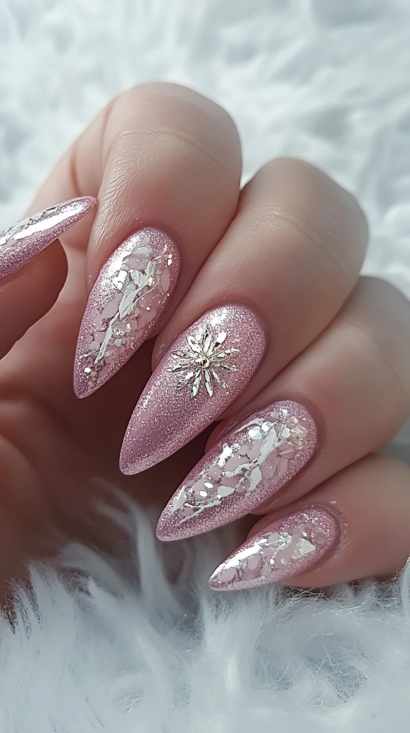 Sparkling Elegance: Stunning Stiletto Nails with Glitter and Gem Accents
