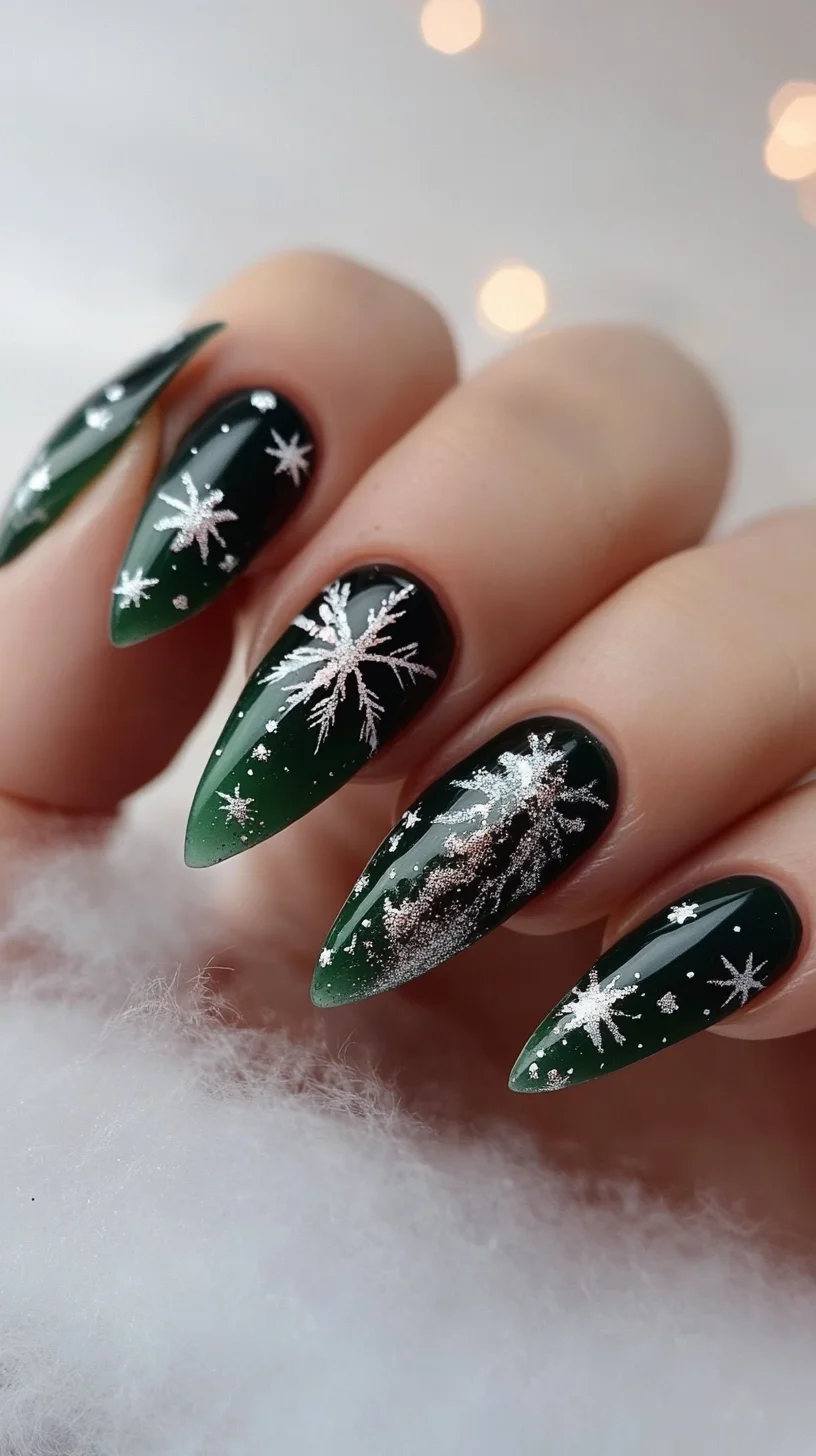 Sparkling Evergreen Elegance: Nail Art for a Festive Winter Charm