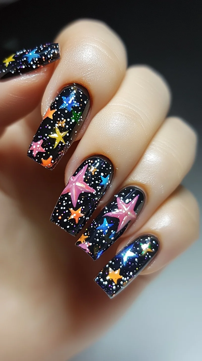 Sparkling Galaxy Glam: Starry Night Nail Art that Dazzles