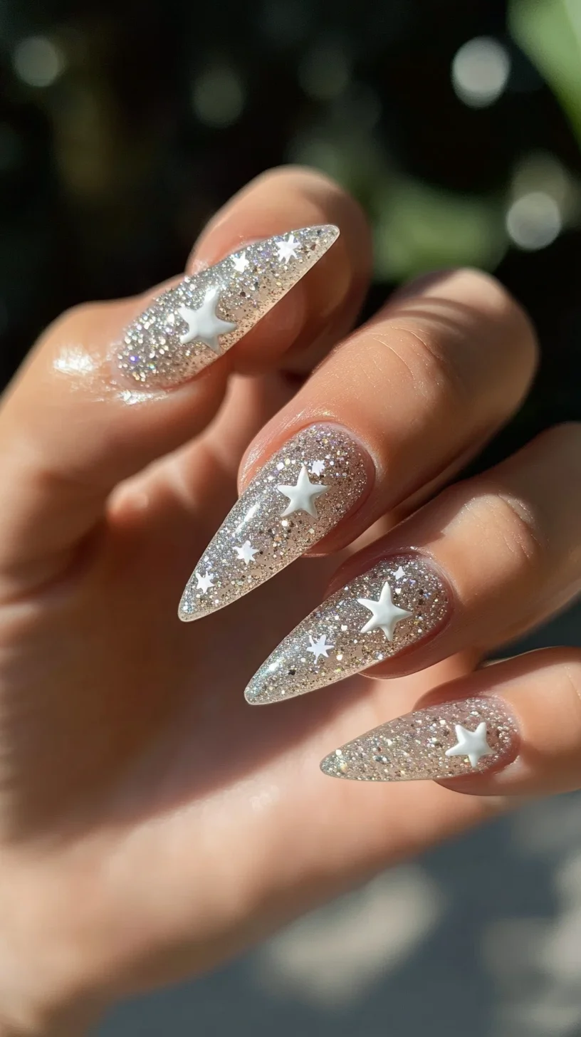 Sparkling Galaxy Nails: A Dazzling Look with Chic Star Accents