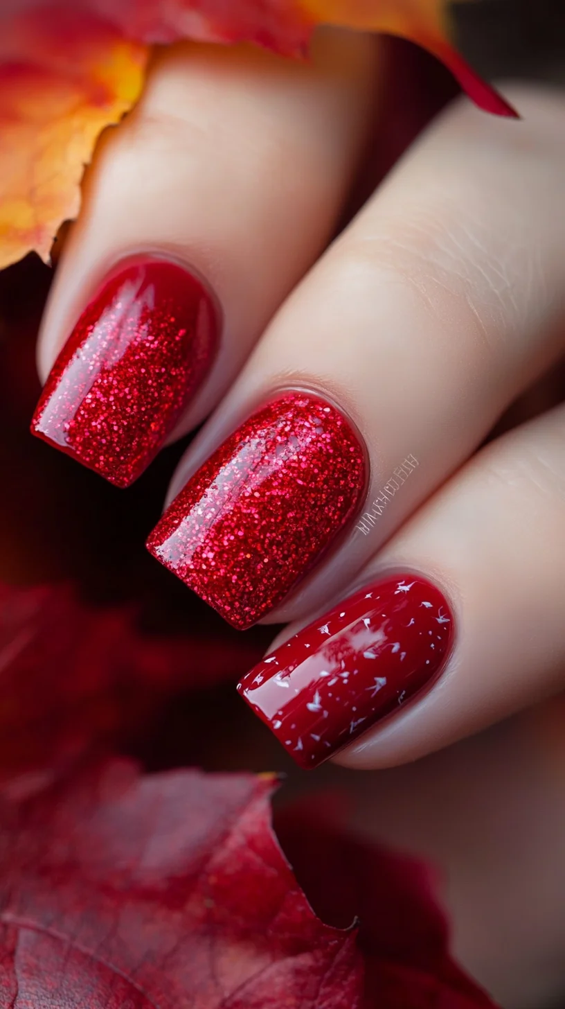 Sparkling Garnet Glam: Elevate Your Nail Game with Dazzling Red Glitter