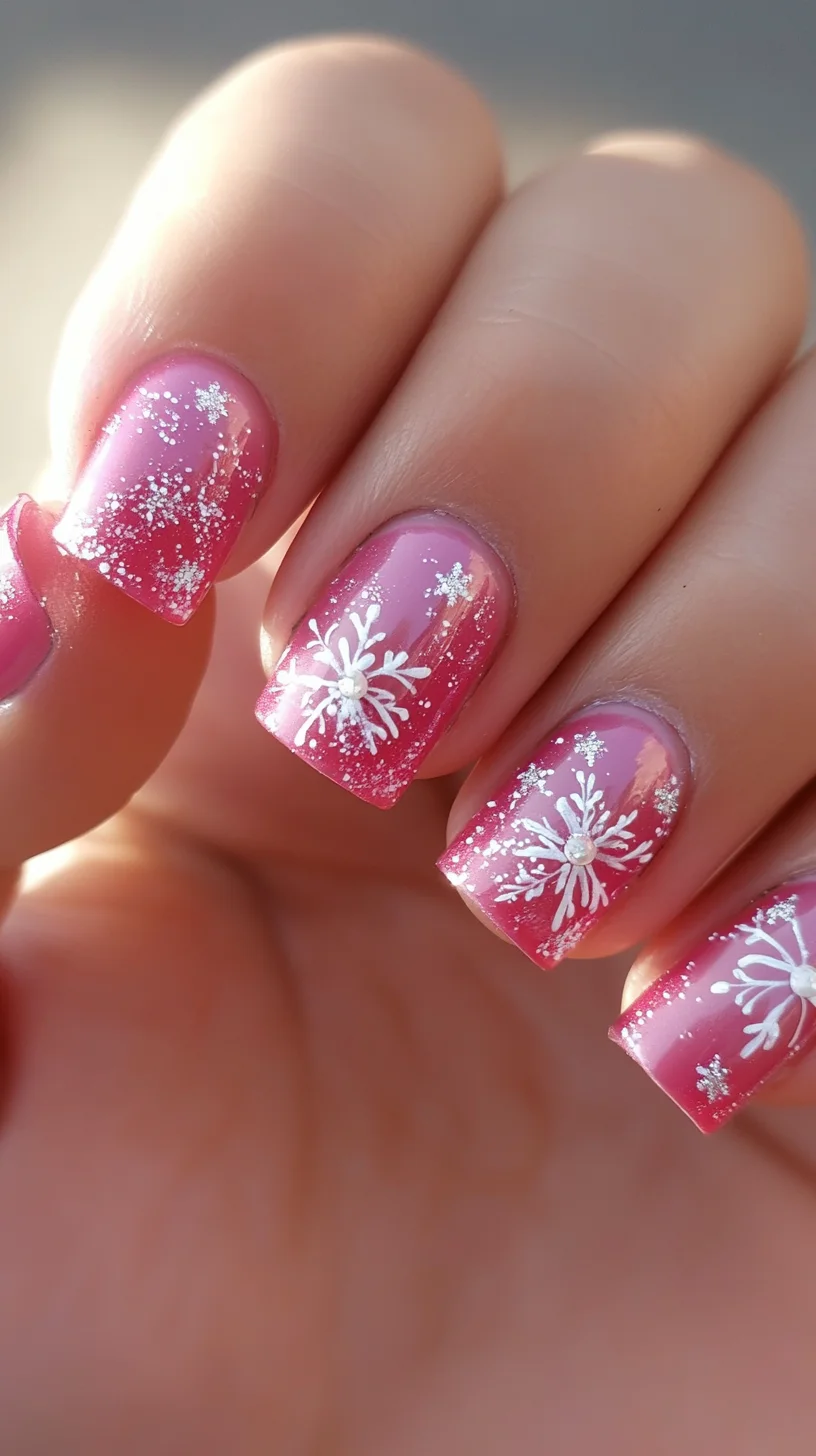 Sparkling Pink Snowflakes: A Winter Wonderland Nail Art for Every Occasion