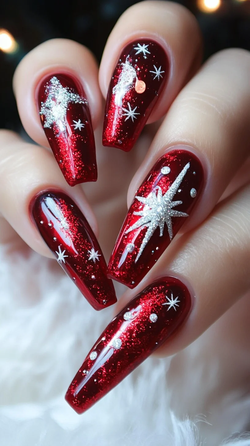 Sparkling Red Glam: Perfect Holiday Nail Art for a Dazzling Look