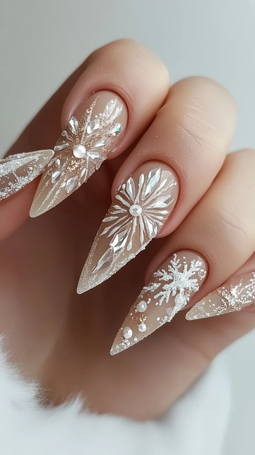 Sparkling Snowflake Elegance: A Chic Winter Nail Design