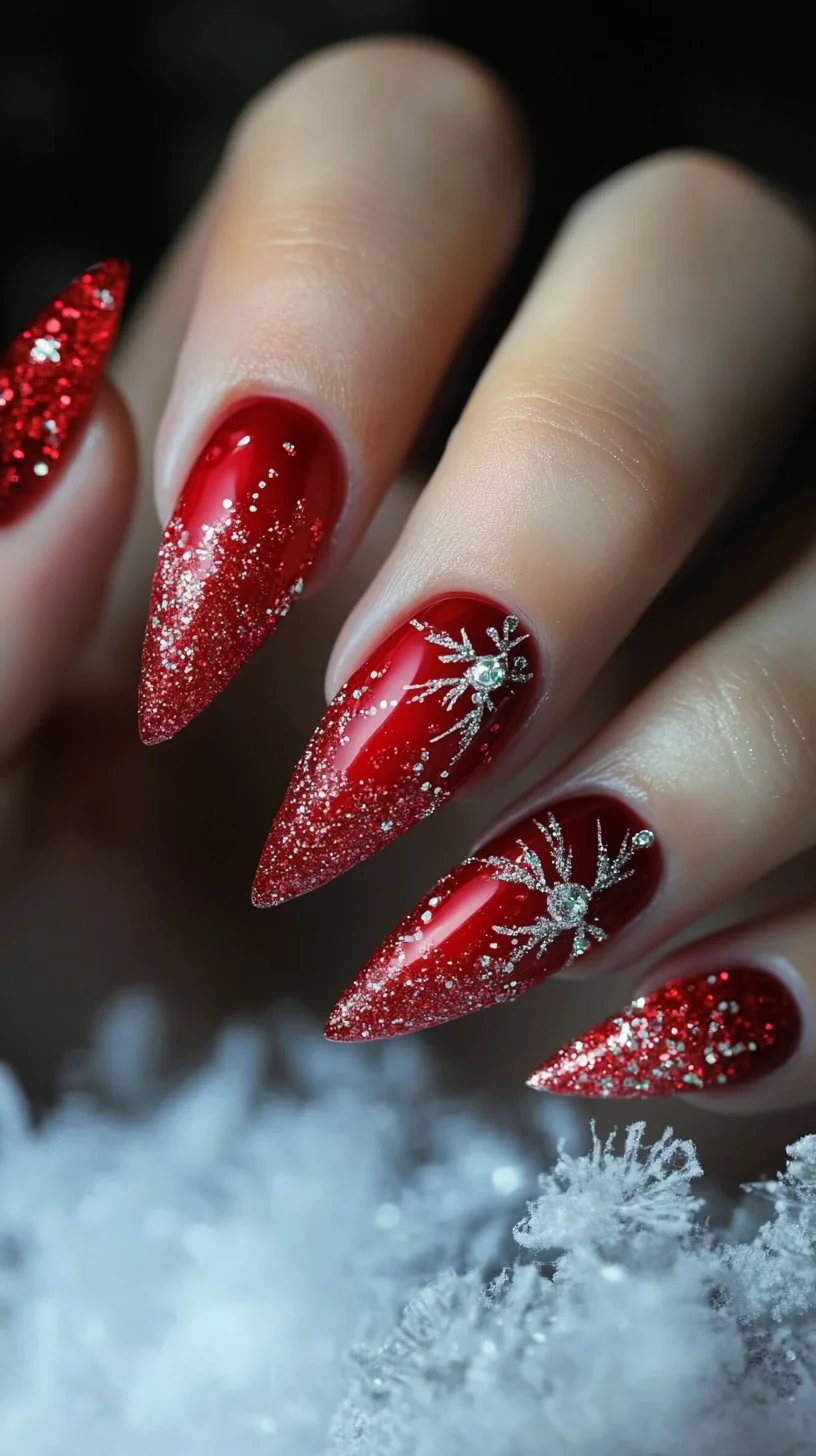 Sparkling Spider Glam: Dazzling Red Stiletto Nails for Any Occasion