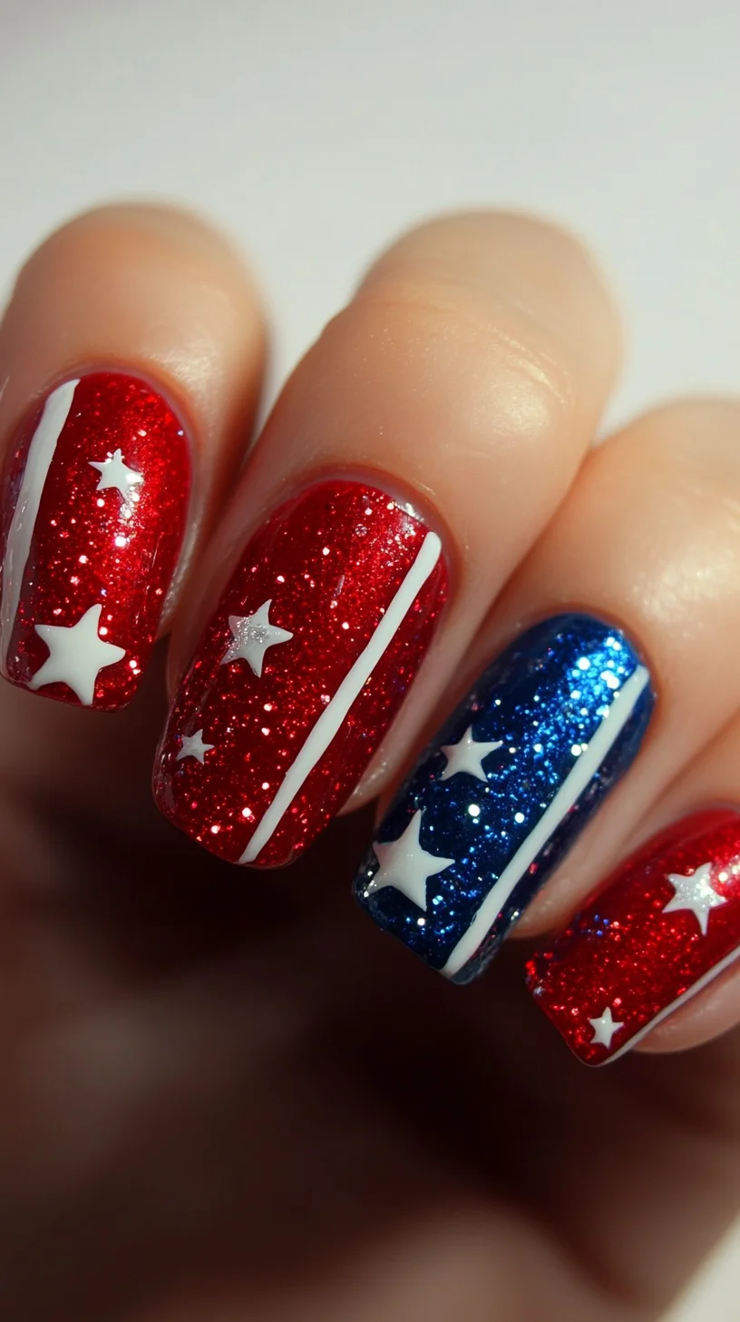 Sparkling Stars and Stripes: Celebrate with Dazzling Glitter Nails!