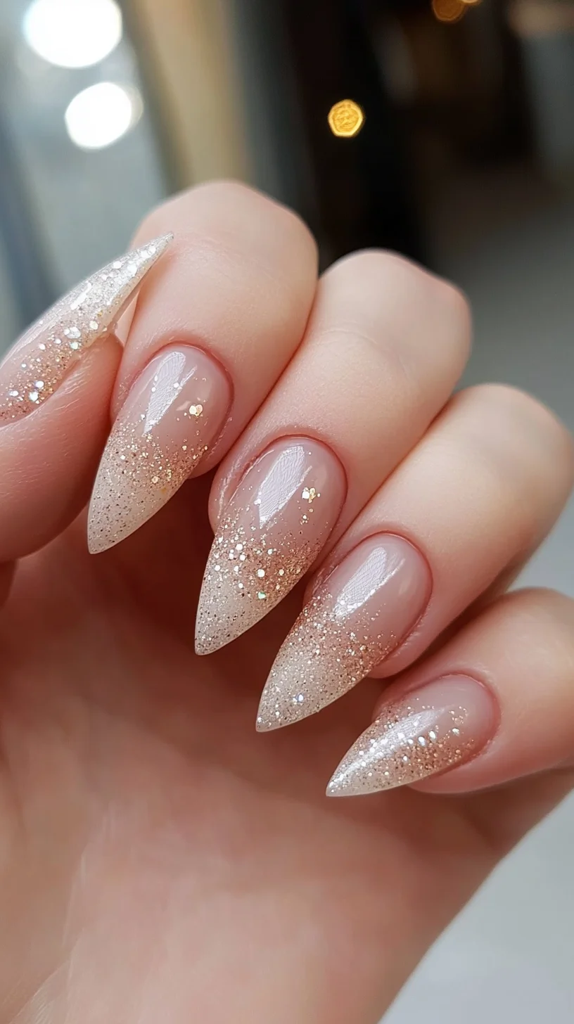 Sparkling Stiletto Elegance: Elevate Your Nail Game with Glittery Ombre Tips
