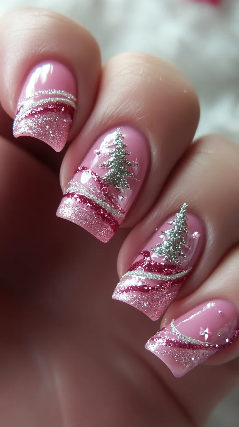 Sparkling Winter Wonderland: Delightful Holiday Nail Art with Charming Trees