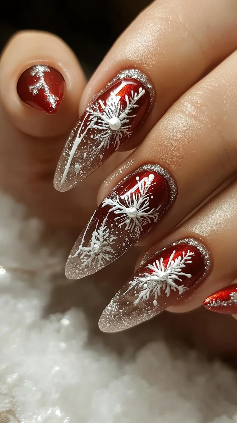 Sparkling Winter Wonderland: Elegant Red and White Nail Art for the Festive Season