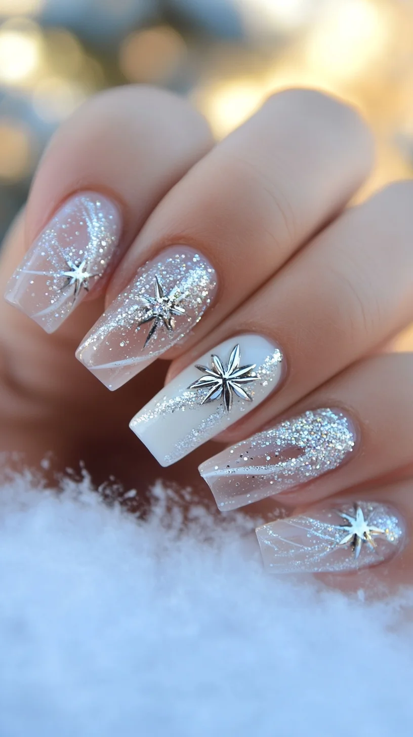 Sparkling Winter Wonderland: Glamorous Glitter and Starry Nail Art