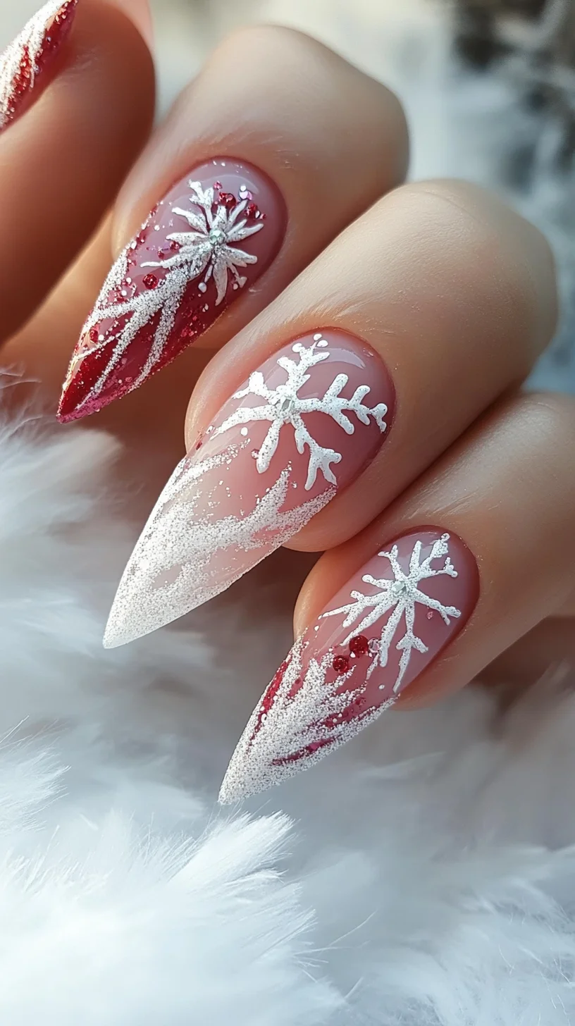 Sparkling Winter Wonderland Nails: Chic Snowflake Elegance