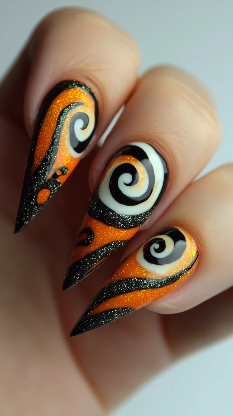 Spiraling Elegance: Bold Swirls for a Striking Nail Statement