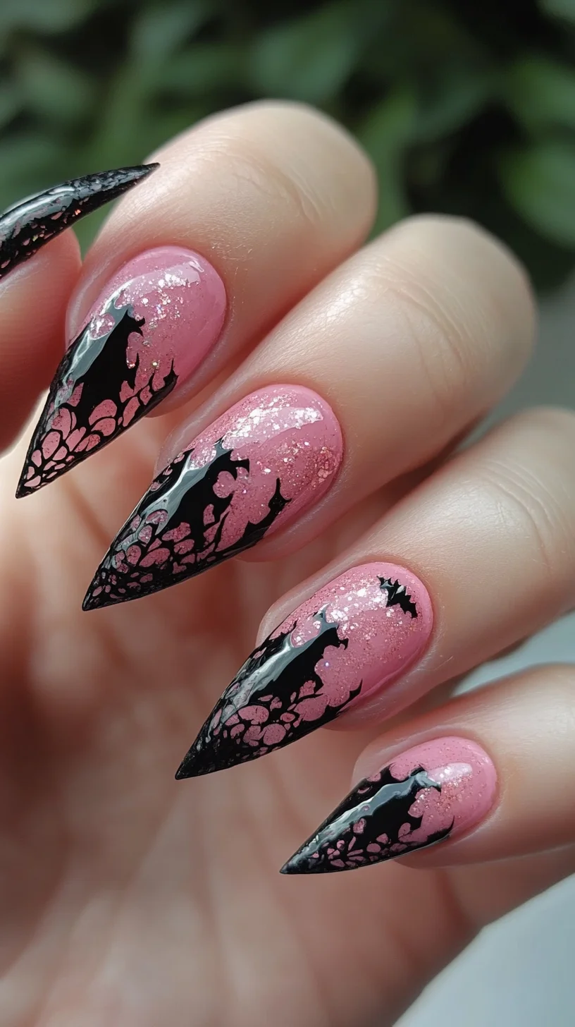 Spooky Chic: Bat-Inspired Gothic Stiletto Nails for the Bold and Daring
