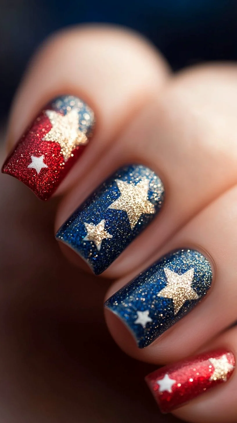 Stand Out with Patriotic Chic: Sparkling Star-Studded Nail Art!