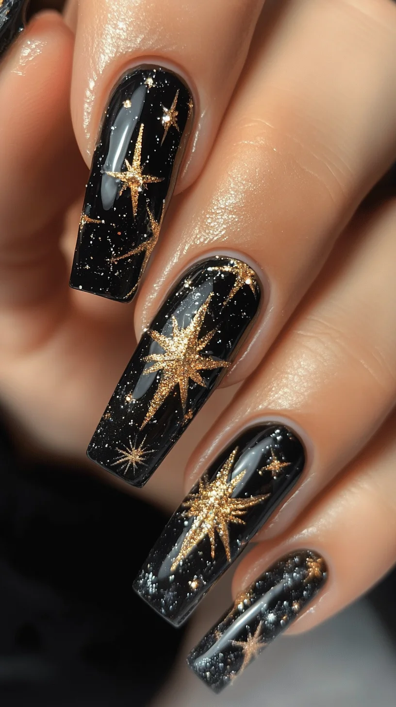 Stellar Elegance: Dazzling Black and Gold Nail Art for a Glamorous Look