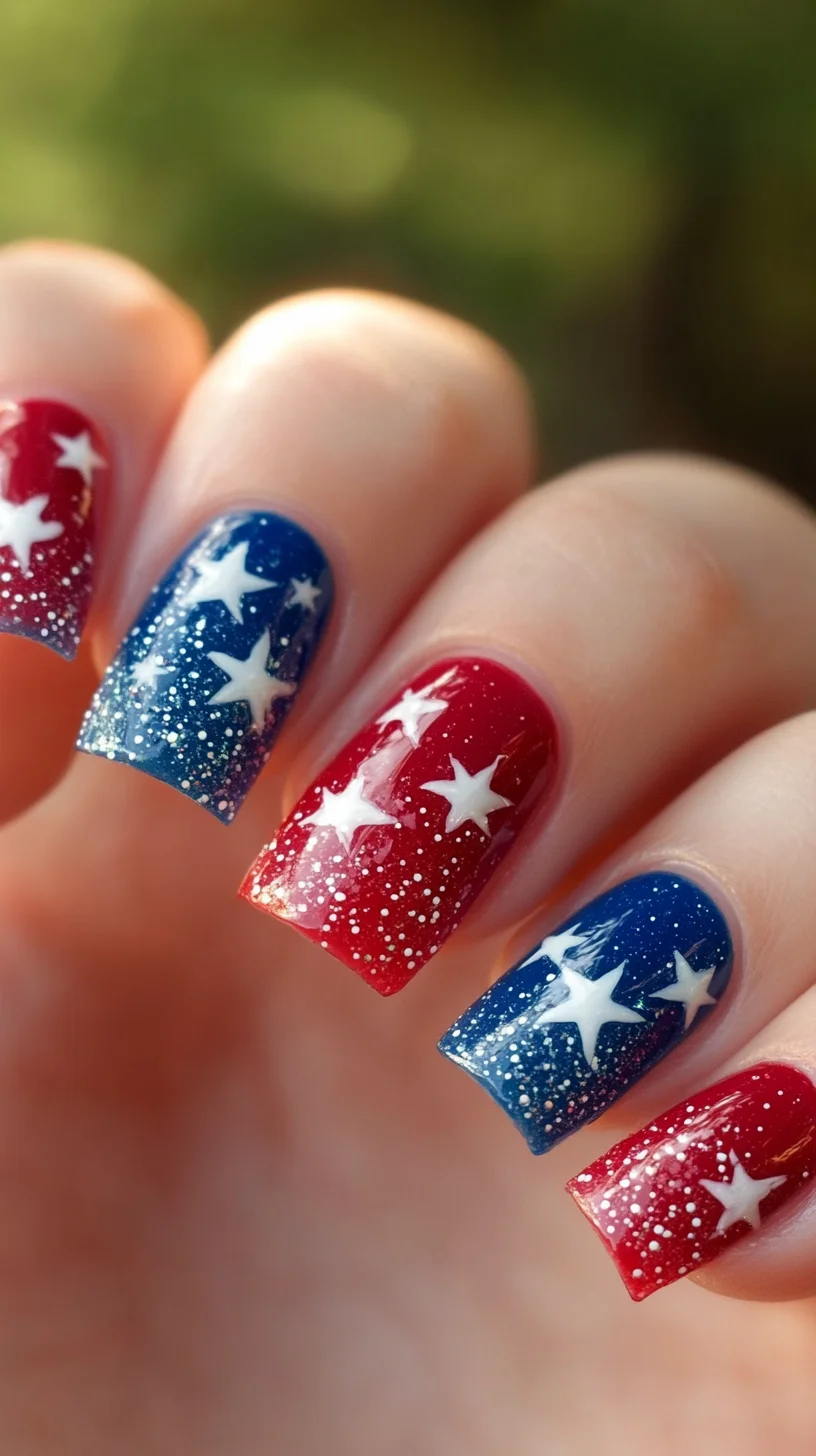 Stellar Ombre Nails: A Dazzling Tribute to Patriotism and Style